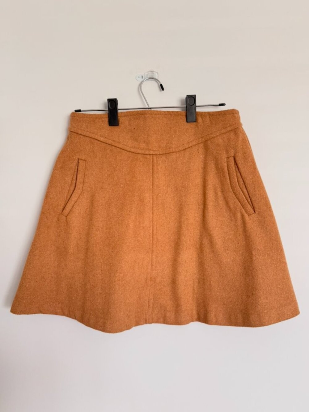 AKIRA Chicago Camel A-Line Mini Skirt Wool Look Front Pocket Size M